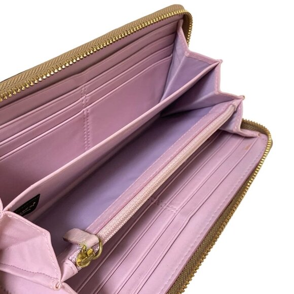 Auth COACH Signature - Khaki Dark Brown Jacquard Leather Long Wallet - Picture 6 of 10